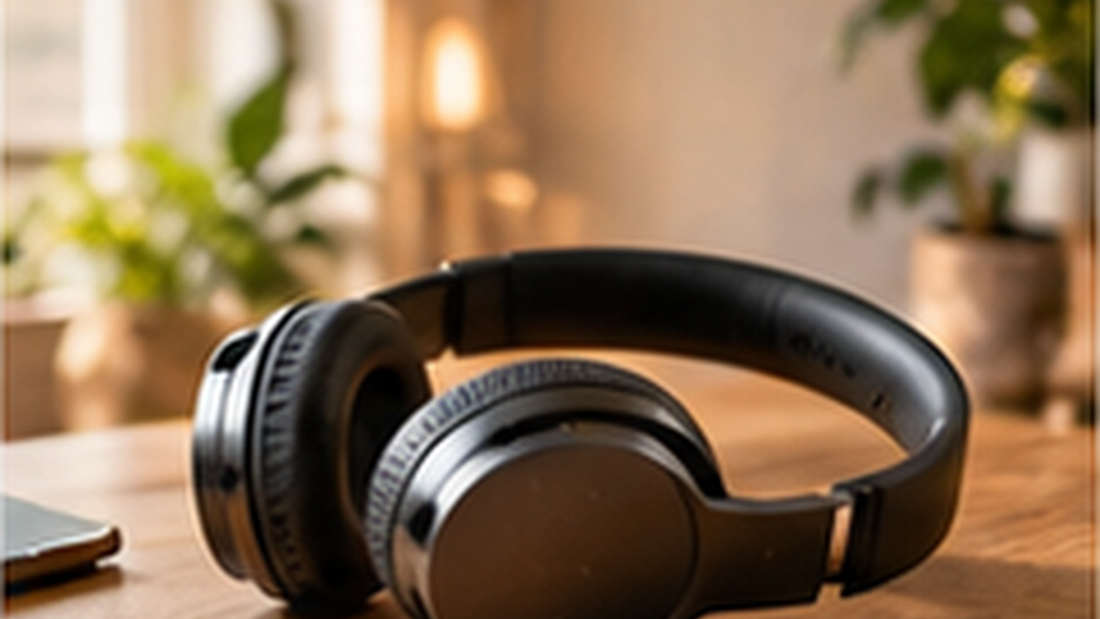 Auriculares inalámbricos genéricos junto a objetos de trabajo y paseo.
